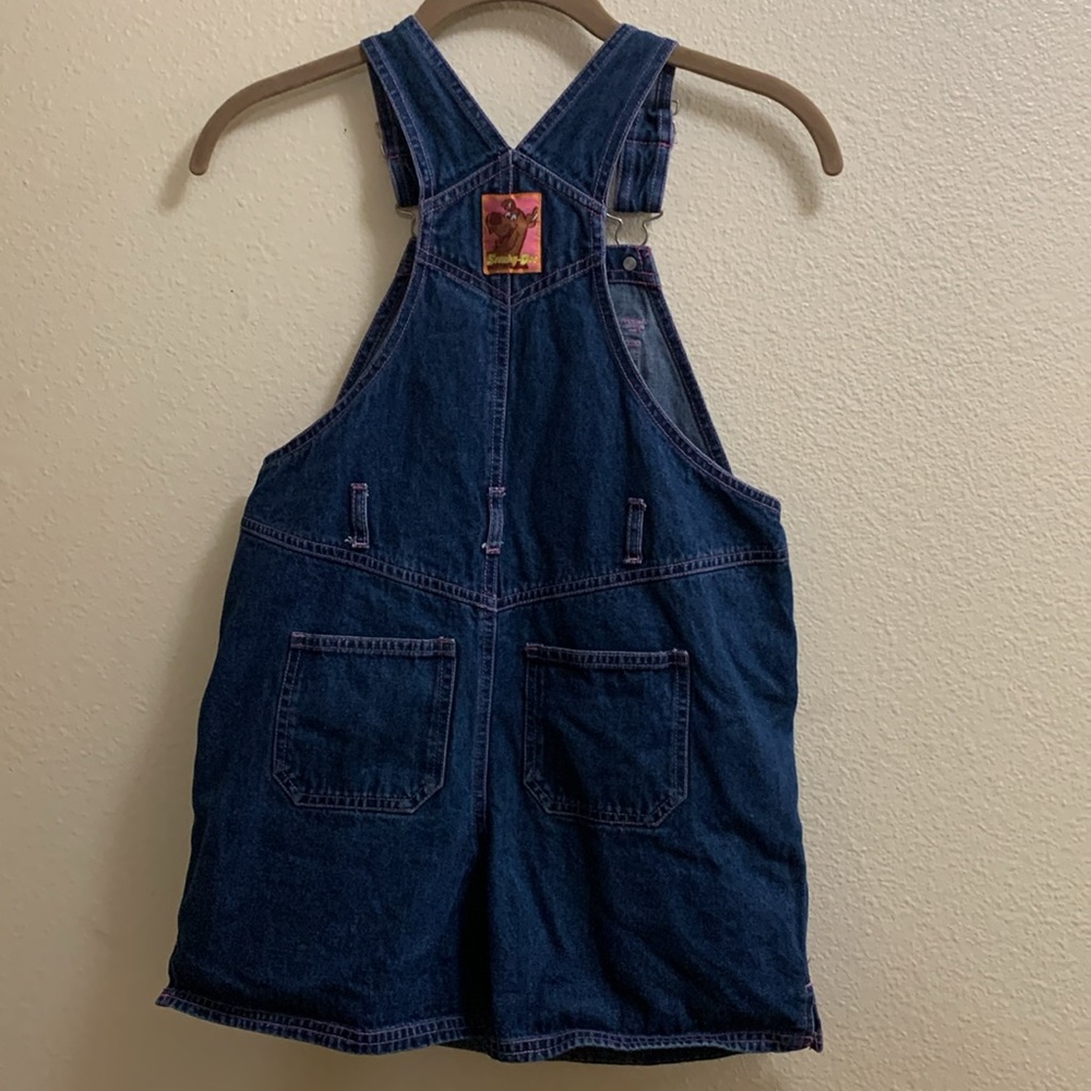 Vintage Y2K Scooby Doo Denim Jean Jumper Dress Shortall Size 7/8 Cotton Floral - Picture 3 of 13